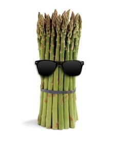 Smiling bundle of asparagus wearing sun glasses